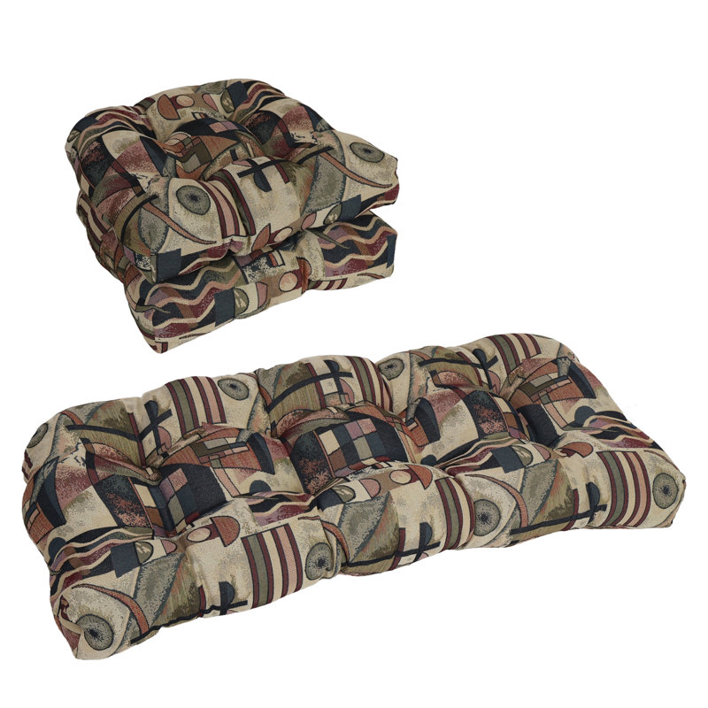 Rounded Back Solid Tapestry Settee Cushion Set (Set Of 3)