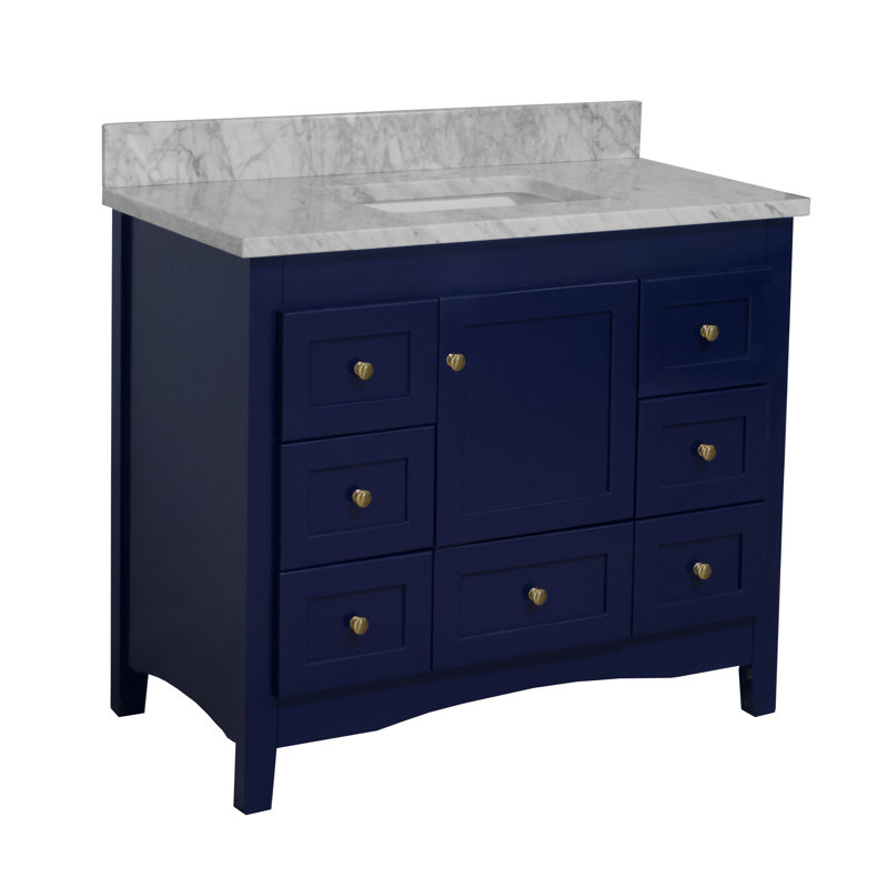 Edber 42'' Single Bathroom Vanity with Top, Carrara Marble, Royal Blue