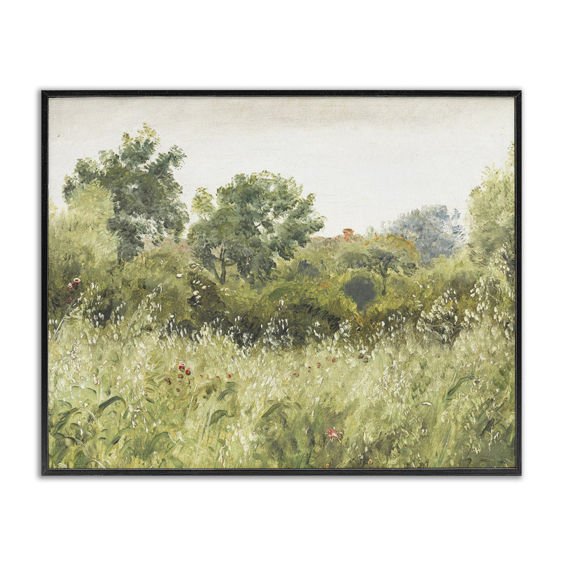 Giclée encadrée d'arbres et de champs rétro, design par Leah Straatsma, Giclée encadrée noir minuit, H 24 po x l 30 po