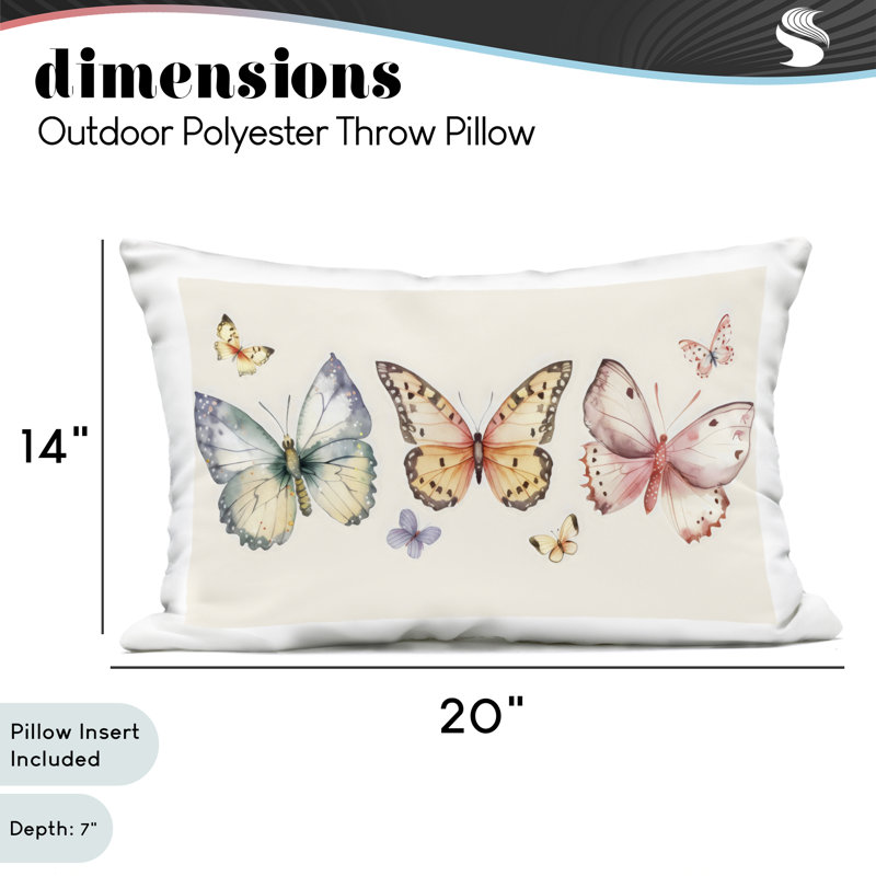 Coussin extérieur Graceful Butterfly Trio, imprimé par Creative Studio, 14 x 7 x 20