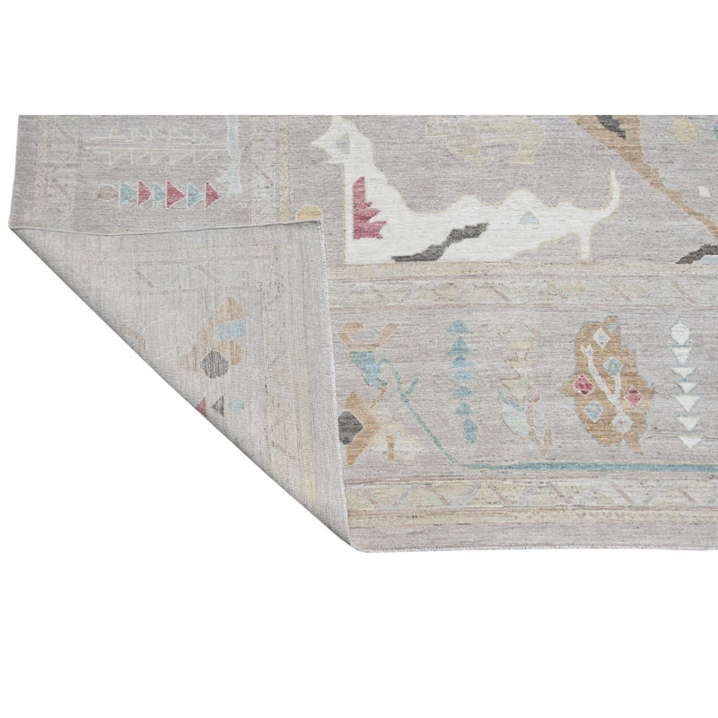 Tapis gris et beige noué à la main de haute qualité
