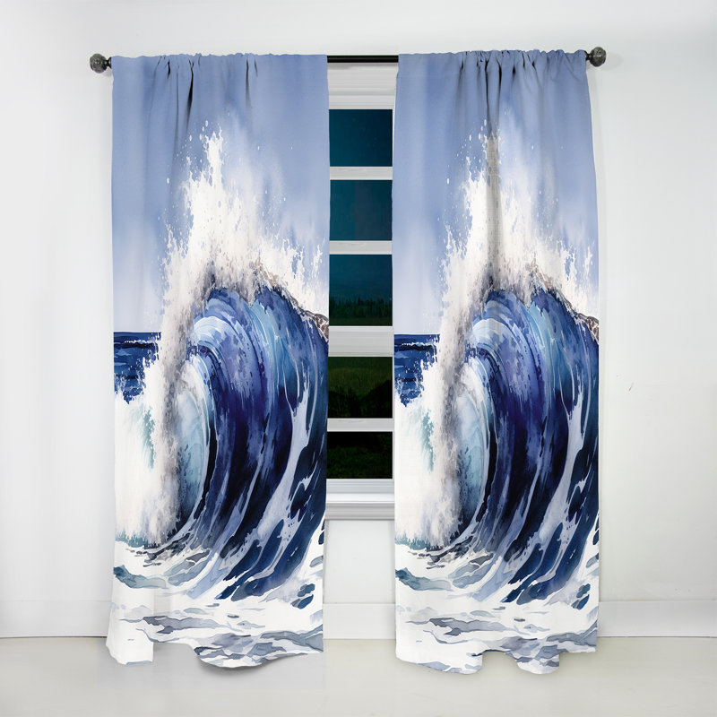 Ocean Wave Movement V - Modern Velvet Curtain - Room Darkening - 1 panel, 52" W x 84" L