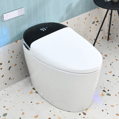Toilette intelligente avec réservoir, couvercle / siège à ouverture / fermeture automatique, affichage numérique, siège chauffant, séchoir à air chaud, température de l'eau réglable, lavage féminin, veilleuse, capteur de pied