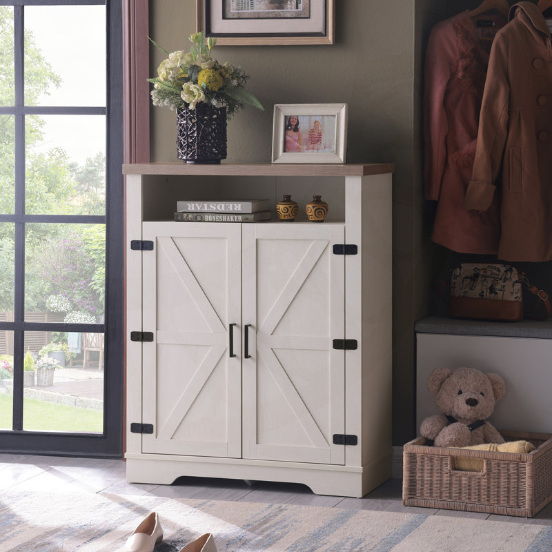 Armoire de rangement à chaussures à 6 niveaux, organisateur de style maison de campagne avec tablettes réglables et rangement ouvert, fixation anti-basculement pour le vestibule