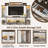 Farmhouse 4-piece Tv Stand With Bookshelves, Charging Station And Led Lights For Tvs Up To 75”, Studio Wall Unit Modern Entertainment Center With 4 Drawers And Storage Cabinets,tv Console Table Set For Living Room, Bedroom
