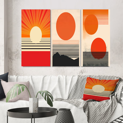 «Minimal Geometric Orange Bold Sunset VI», 3 pièces sur toile