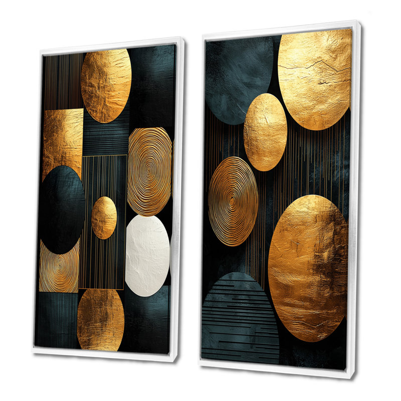 Formes géométriques V - Art mural abstrait 2 pièces, H 28 po x l 25 po, Reproduction encadrée sans passe-partout, Blanc