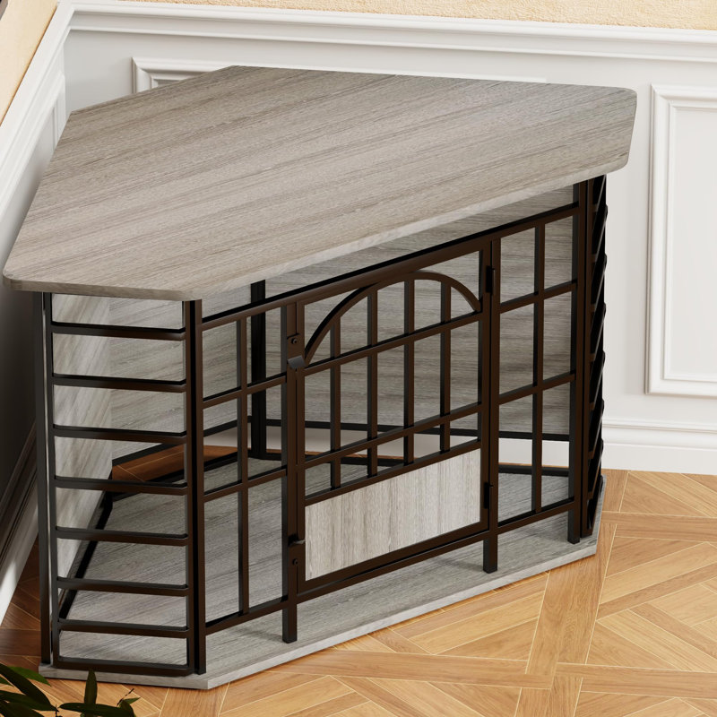 Corner Dog Crate Furniture, chenil robuste pour chien de 30 pouces, cage pour chien en bois avec roues