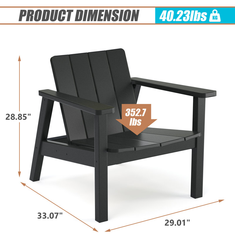 Adirondack Chair, HDPE All-Weather Adirondack Chair for Patio Garden Outdoors, Black