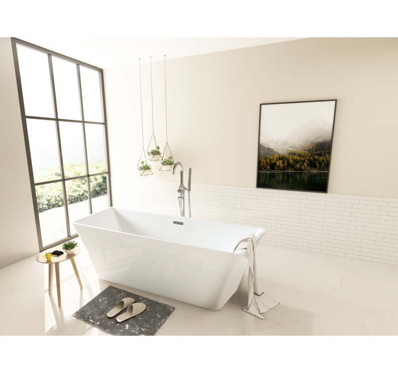 Kingston Brass Aqua Eden 67-Inch Acrylic Rectangular Double Ended Freestanding Tub with Drain