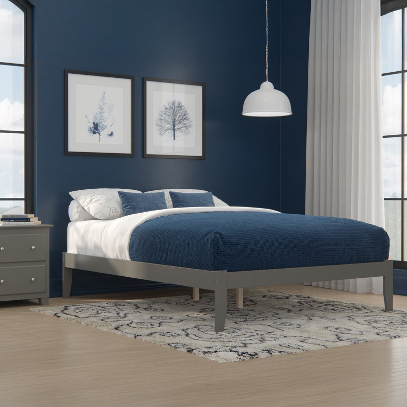 Javaunte Solid Wood Platform Standard Bed, Gray, Queen
