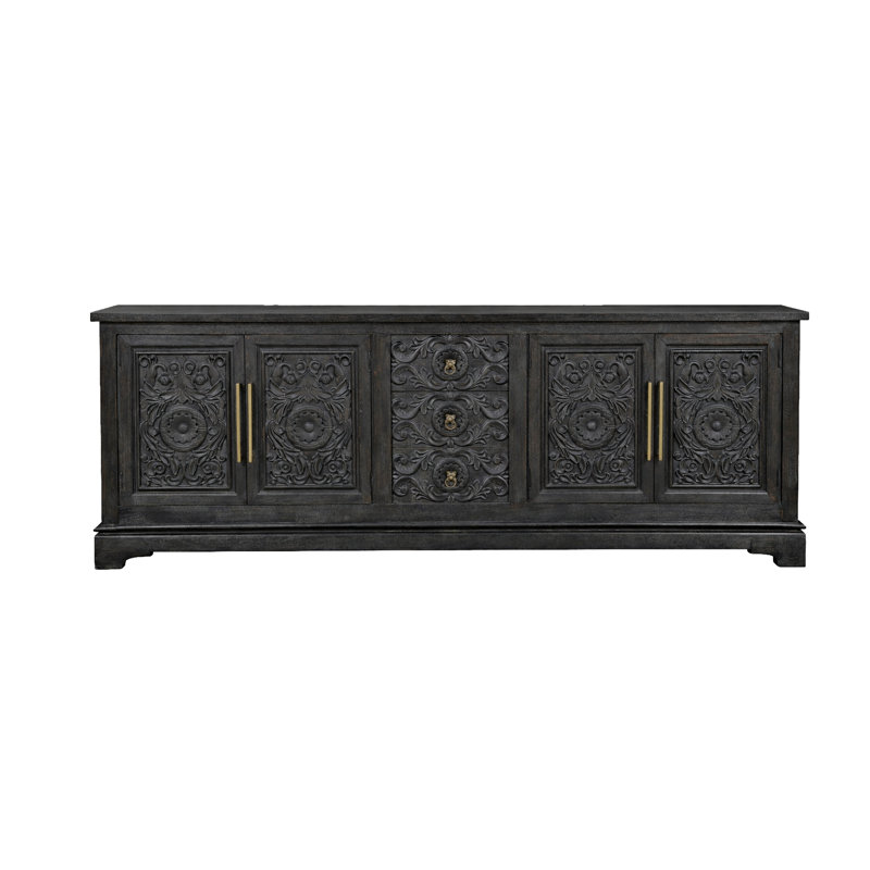 3-drawer 4-door Carved Solid Wood Sideboard, Black