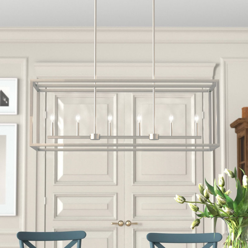 Luminaire suspendu linéaire à 6 lumières pour îlot de cuisine Agawam, Nickel brossé, Non