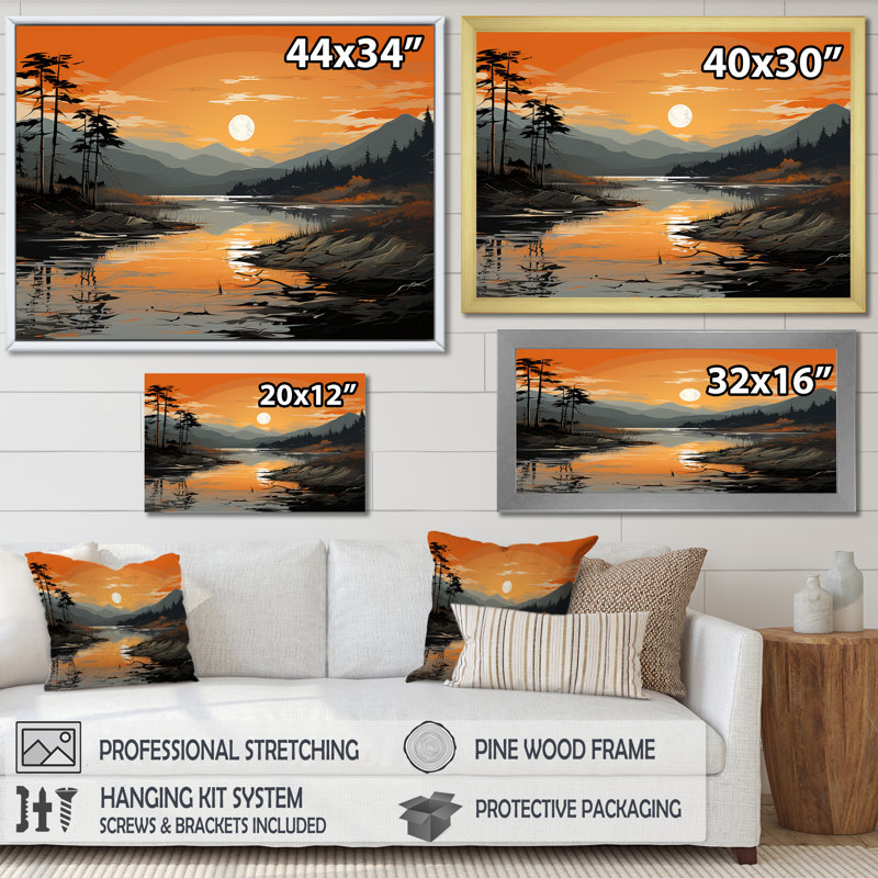 Lever de soleil sur la rivière Canadian II sur toile, Cadre naturel flottant, H 16 po x l 32 po x P 1 po