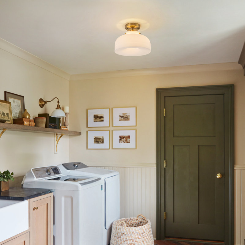 1-Light Gold Glass Semi Flush Mount