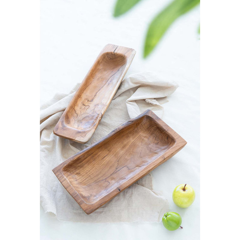 Lorelai Teak Wood Rectangle Tray - 16x8x2.5", Tan
