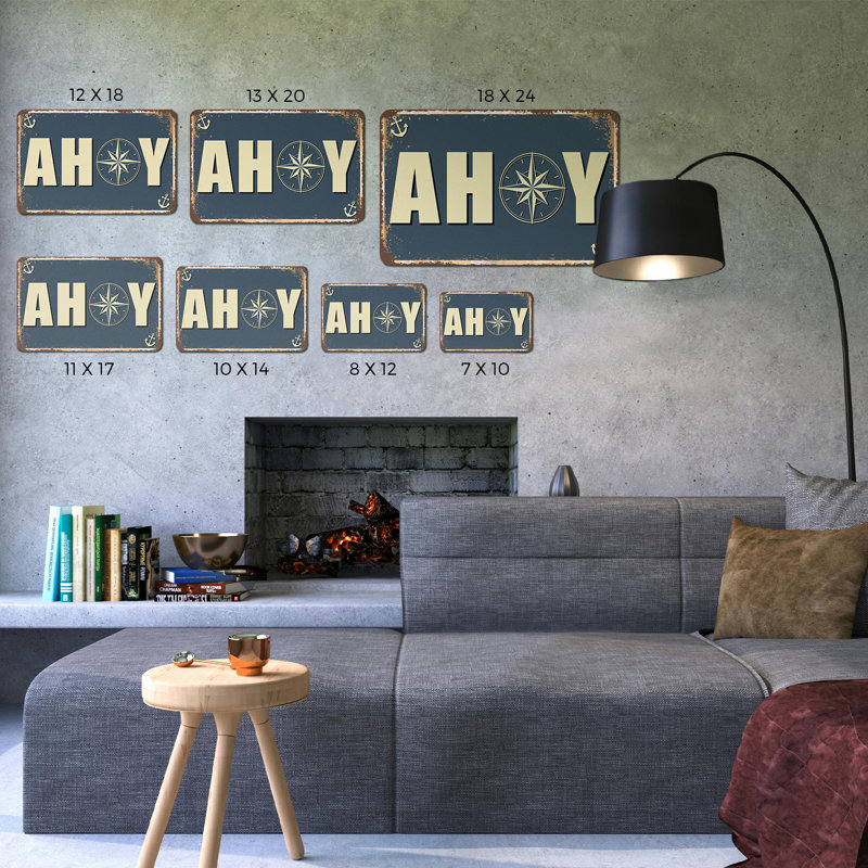 Enseigne fantaisie en aluminium 7 po x 10 po Ahoy
