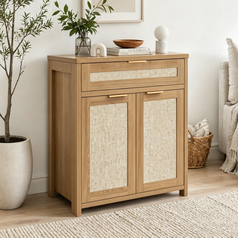 Buffet en rotin, armoire de rangement de style campagnard avec tablette réglable