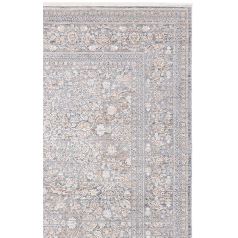 Tapis oriental en polyester tissé à la machine en ivoire / gris, Tapis de couloir 2 pi x 8 pi