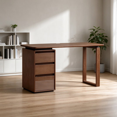 Dark brown rubberwood small-sized writing desk 