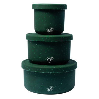 Silipint: bols à couvercle en silicone: ensemble de 3: vert moucheté - 10, 20 et 30 oz - flexible, incassable, rangement, antidérapant