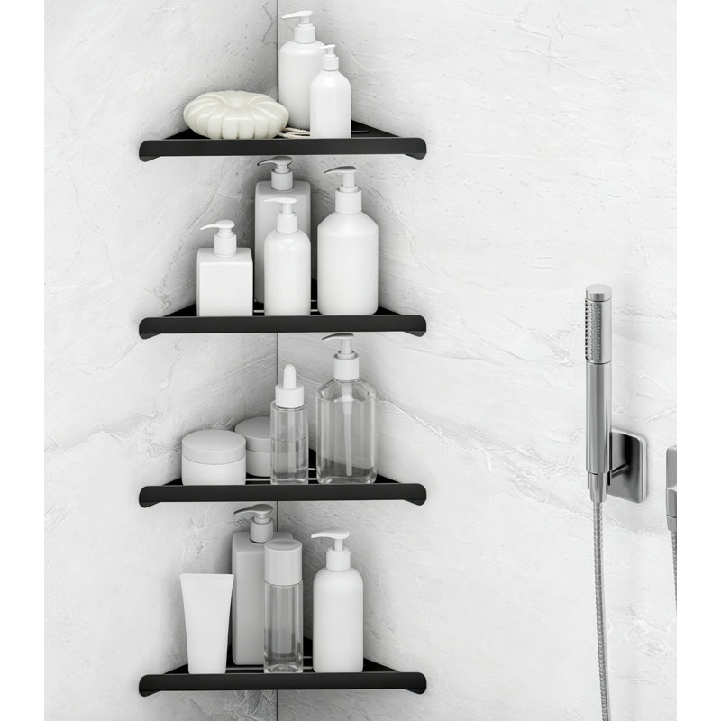 Étagère de coin triangulaire pour douche, fixation murale adhésive ou par vis, en métal antirouille, pour salle de bain.