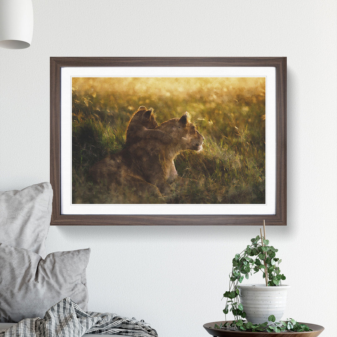 Lioness with Lion Cub - Framed Print