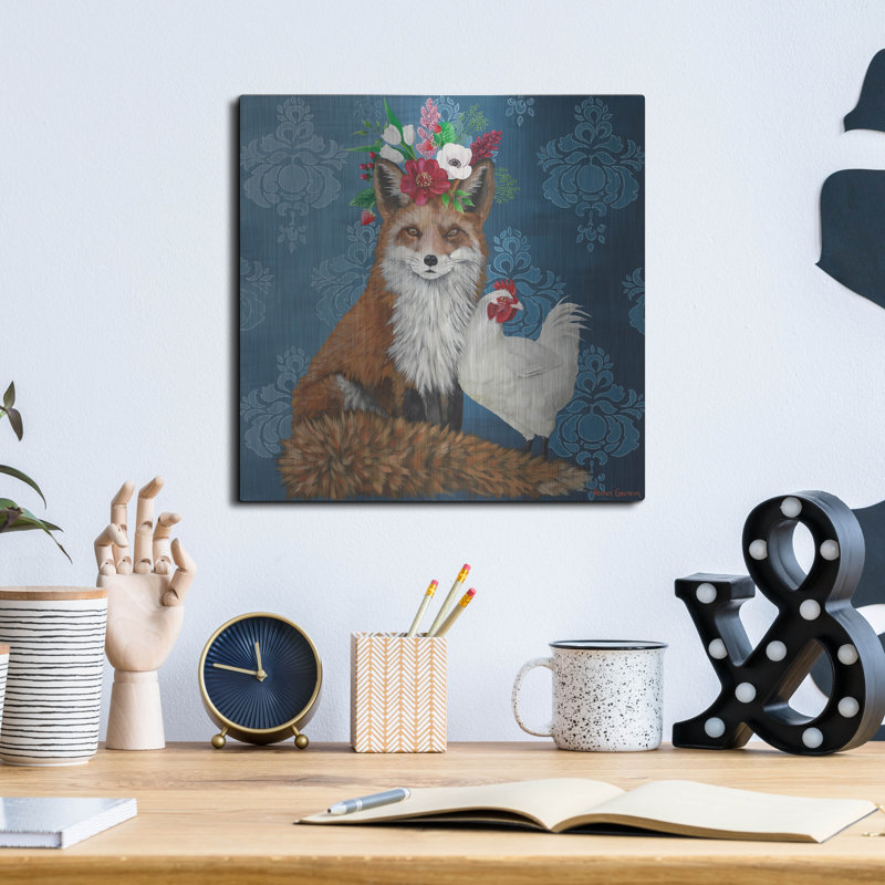  «Fox and Hen» par Heather Gauthier, art mural en métal, 12 po x 12 po, H 12 po x l 12 po