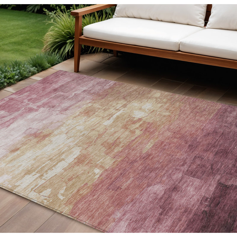 Tapis extérieur lavable rayé mauve et rose 10 pi x 14 pi