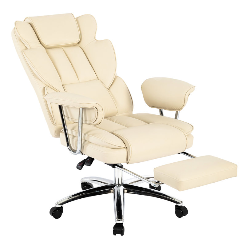 Fauteuil inclinable en cuir avec repose-pieds - ergonomique pour les grands bureaux, Beige