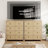 Oak & Rattan 4-Drawer Cabinet with Woven Fronts. 37" Tall Freestanding Organizer for  Living Room. Hallway. or Closet Storage