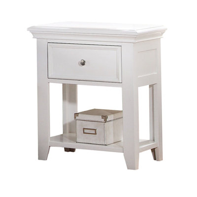 Transitional White Nightstand With Drawer And Bottom Shelf For Bedroom Chic Look 1 Style Statement