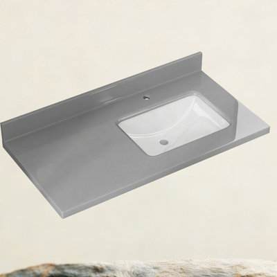 42'' W X 22'' D Engineered Stone Gray Vanity Top Drop-in Single Sink Rectangular Countertop Undermount Ceramic Right Drain Sink with 4 In. H Backsplash & Single Pre-drilled Faucet Hole