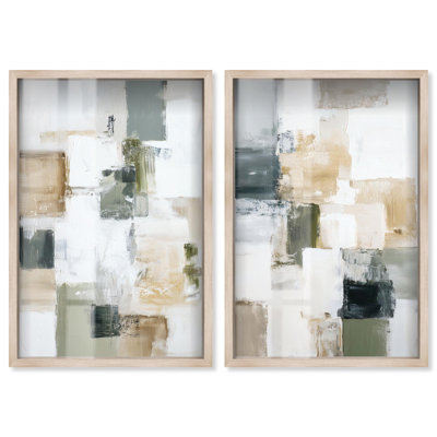 Ensemble de décorations murales abstraites « Abstraction Shadowbox » en gris foncé et crème par Art Remedy, cadre noir, 10 x 15