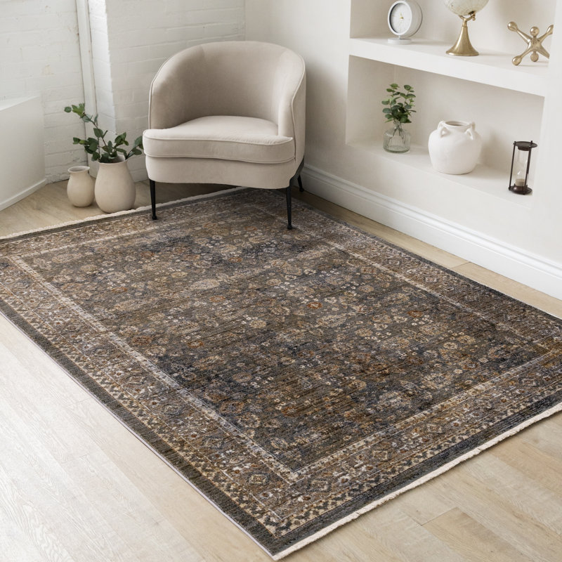 Gorrian Traditional Beige Olive Rust Vintage Woven Area Rug, Rectangle 5'3" x 7'10"