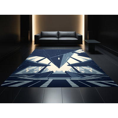 Tapis bleu doux et moelleux à motif géométrique Nailwell Alien Starship Dockyard