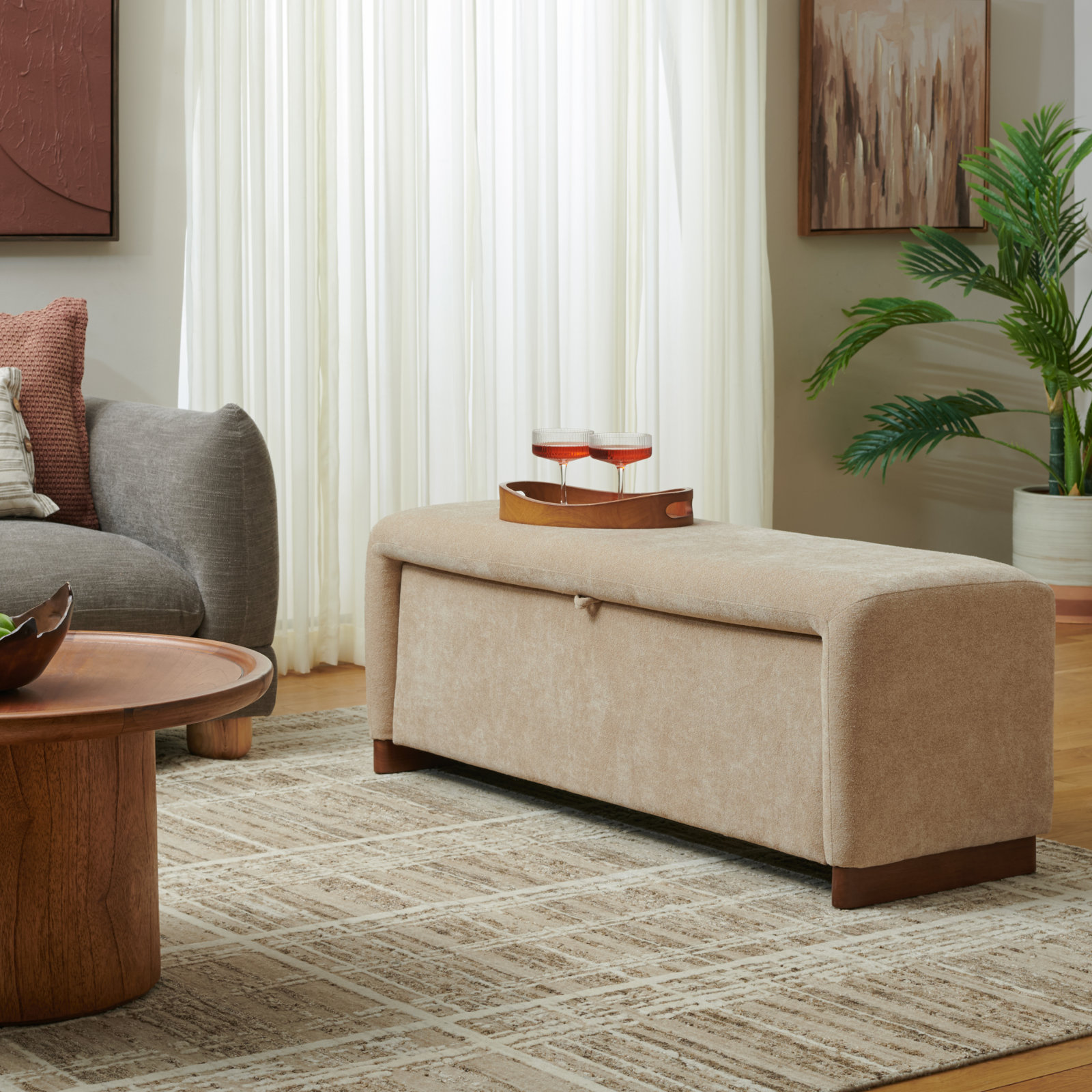 51" Linen Entryway Bench, Sand