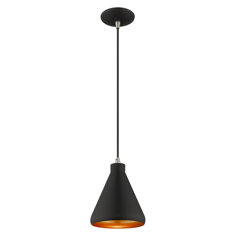 Luminaire suspendu conique à 1 lumière Schultz, H 14 po x l 7 po x P 7 po, Noir