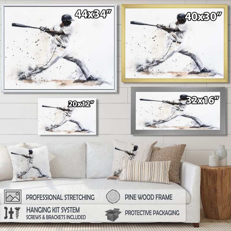 Minimal Baseball Swing I - impression de baseball sport, Noir, H 12 po x l 20 po