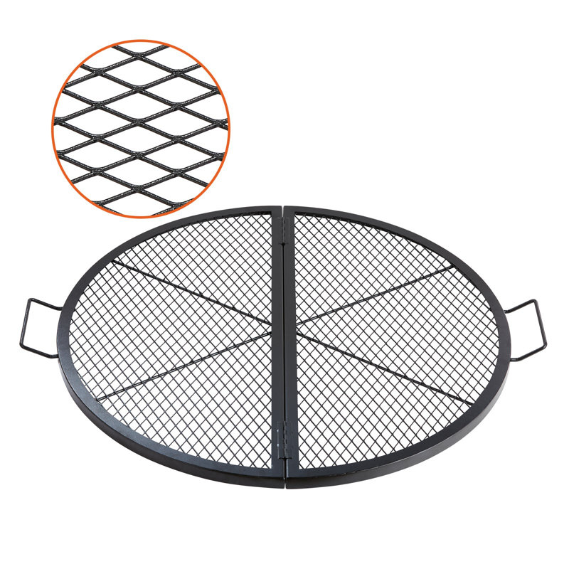 Grille de barbecue X-Marks Fire Pit, grille de cuisson ronde pliable, grille de barbecue en acier robuste avec poignée et fil en X, batterie de cuisine de camping portable pour l'extérieur, 36 pouces noir