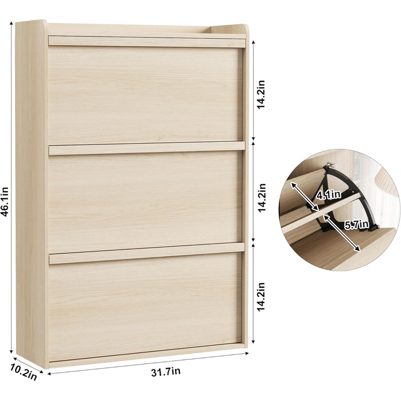 Shoe Cabinet with 2/3/4/6 Flip Drawers/ with 3 Flip Drawers & Side Door, Wooden Shoe Organizer w/Adjustable Shelf, Shoe Storage for Entryway, Hidden Shoe Cabinet for Hallway,