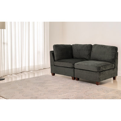 2Pc Modular In Gray, Chenille Fabric Chairs For Main Living Space - Upholstered Area With Soft