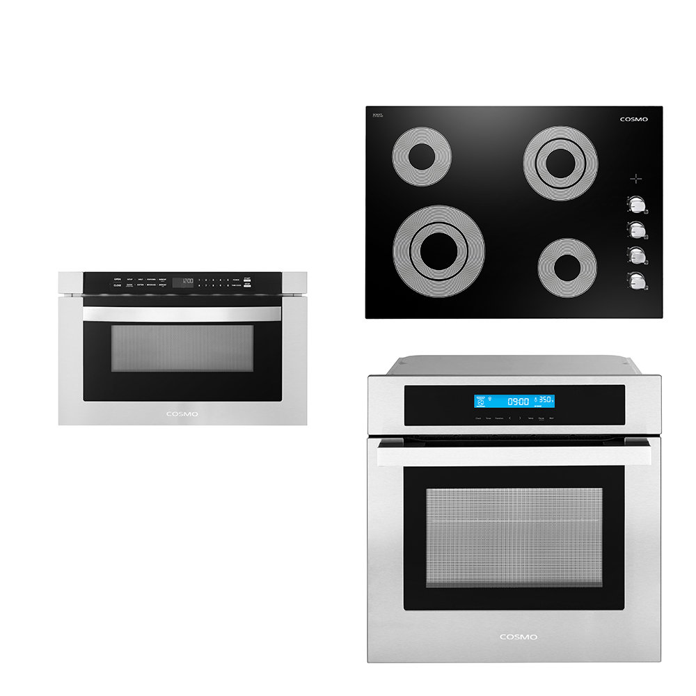 Cosmo 3 Piece Kitchen Appliance Package with 36'' Electric Cooktop , Wall Oven , and Microwave Drawer Cosmo