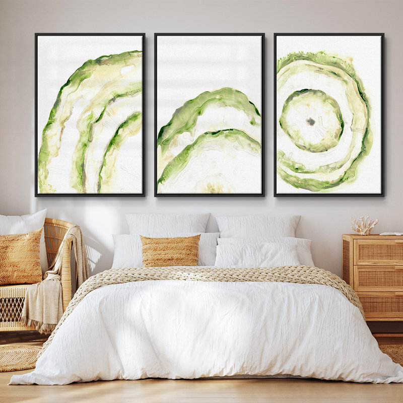 Lichen Halo I - Ensemble de 3 cadres flottants sur toile, Cadre noir, H 40 po x l 78 po x P 2 po