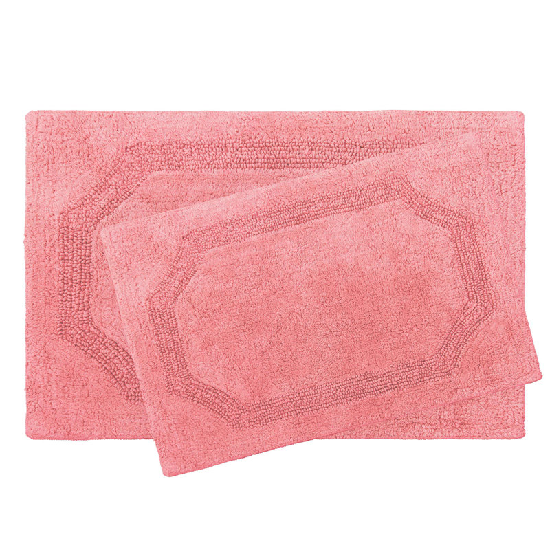 Laura Ashley Tablet Reversible Cotton Bath Rug, Coral, Set of 2