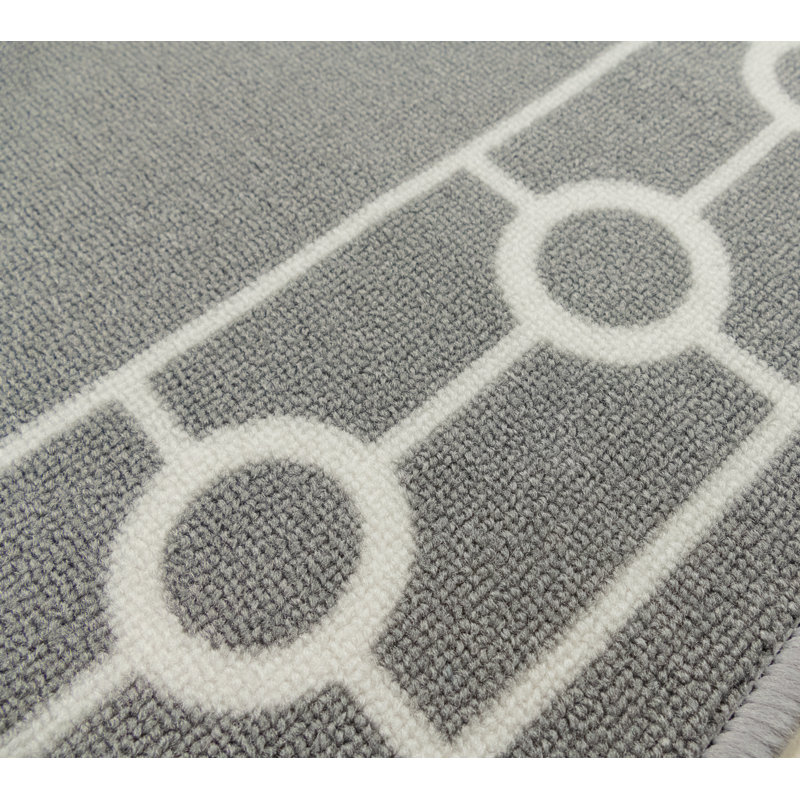 Custom Size Runner Rug Chain Bordered Grey Low Pile Slip Resistant Runner Rugs by Feet, Rectangle 2'8" x 5'