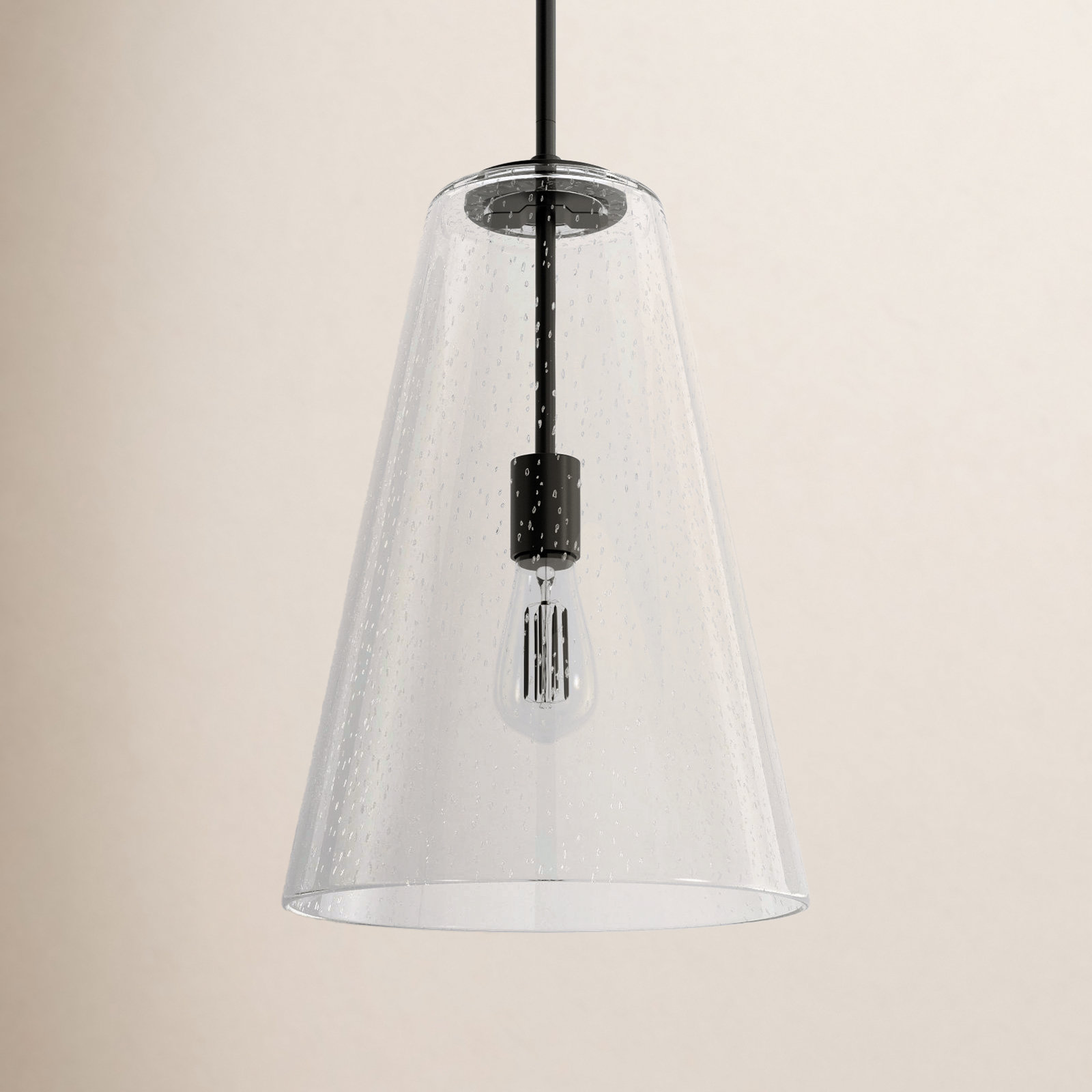 Evanne Single Light Glass Dimmable Pendant, Satin Black