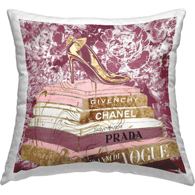 Coussin décoratif à imprimé floral rose avec talon Glitz