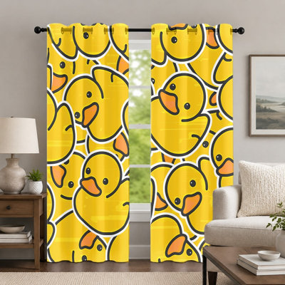 2Pcs Duck Pattern Curtains, Cute Animal Print Window Drapes, Modern Cartoon Style Grommet Panels, Vibrant Room Decor for Bedroom Living Room