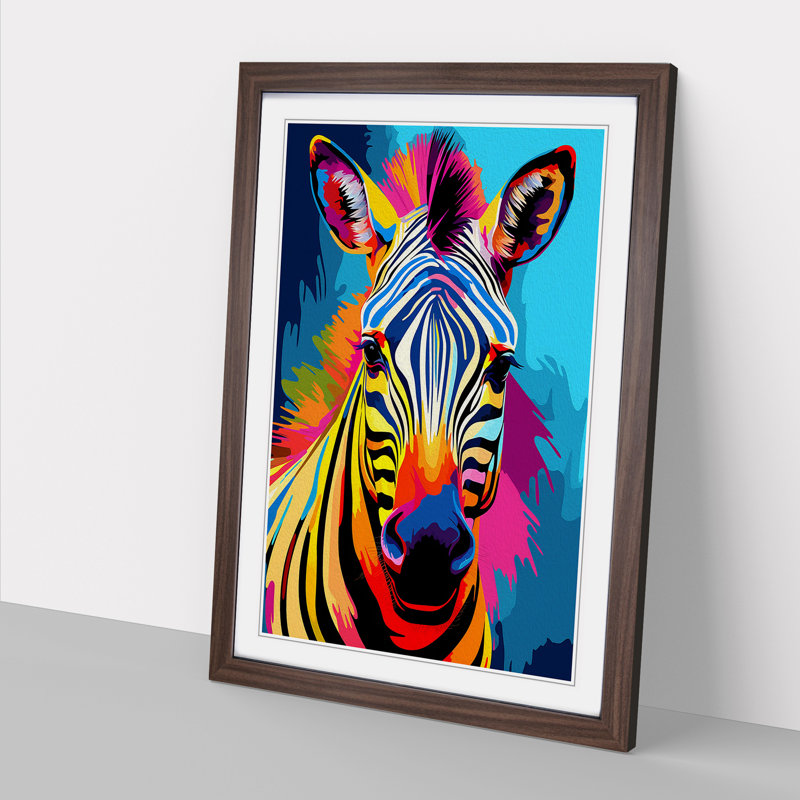 XYZ-FRM-V1223-1744 Zebra Pop No.2 - Single Picture Frame Print on Wood, Walnut , 34cm H x 25cm W x 2cm D